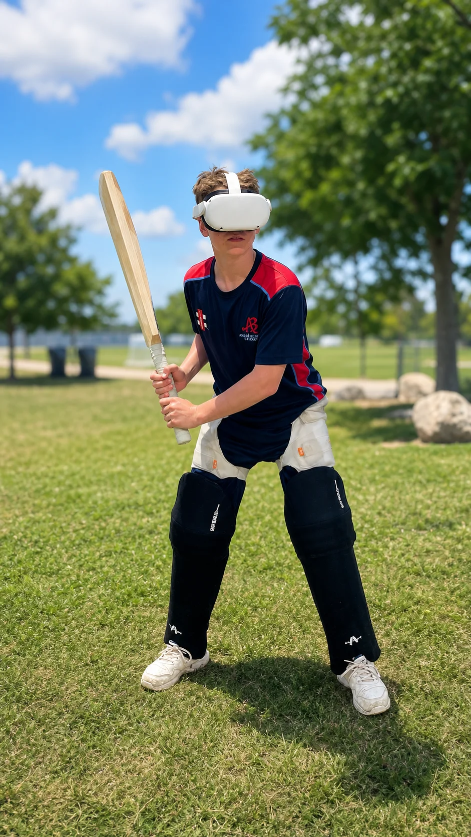 A Neuro Batting player using CricketX VR during an outdoor batting practice session